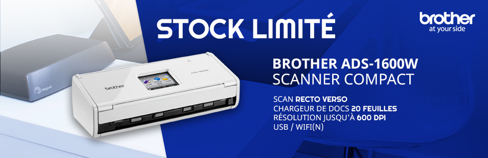 Brother ADS-1600W Scanner Compact Ecran Tactile Couleur A4|Recto-Verso|18 ppm Noir//Blanc Scan vers Cloud Scan to USB Wi-Fi Couleur Chargeur 20 Feuilles